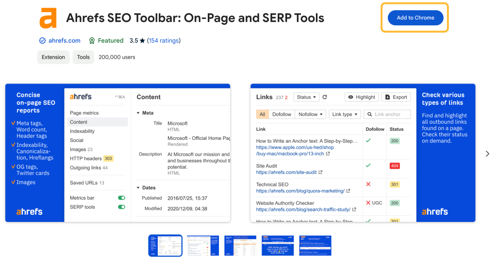 AHREFS seo chrome extension